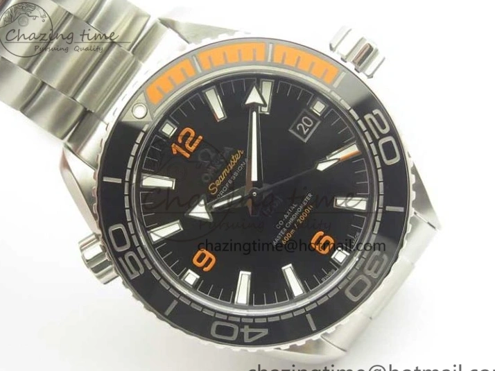 0420 Planet Ocean 43.5mm SS VSF 1:1 Best Edition Black Orange Bezel Black Dial on SS Bracelet A8900 Super Clone Breathable 8003